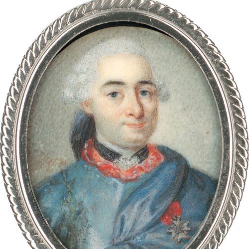 Französisch Vers 1770/1775. Portrait miniature d'un jeune officier avec perruque&hellip;