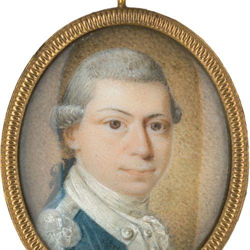Amerikanisch c. 1780. Miniature portrait of a young officer with powdered wig, w&hellip;