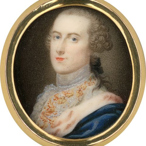 Macpherson, Giuseppe 曼德维尔子爵乔治-蒙塔古的微型肖像，身穿粉红色衬里的蓝色斗篷。象牙上的水彩和阿拉伯胶。3.4 x 3.1厘米（椭圆形）&hellip;
