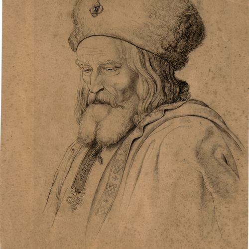 Schäffer, Eugen Eduard 一个中年人的头。


黑色粉笔，在棕色编织纸（papier vélin）上用白色进行部分加高。29,5 x 21,&hellip;