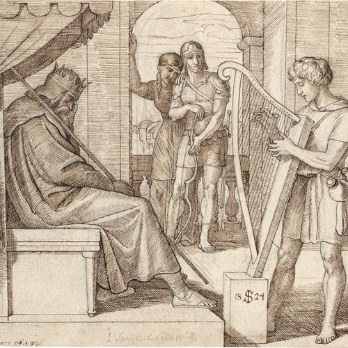 Schnorr von Carolsfeld, Julius David joue de la harpe devant Saül (1er livre de &hellip;
