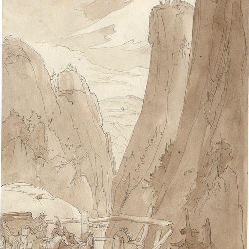 Nadorp, Franz Johann Heinrich 马拉路的景象，包括马车和旅行者以及艺术家的画。


在铅笔的痕迹上用黑色的钢笔和水墨画，棕色的水洗，&hellip;