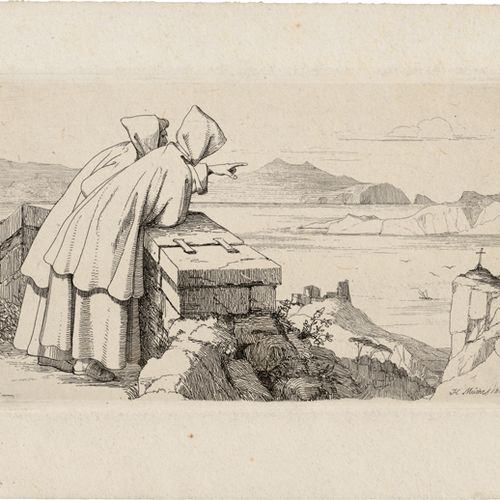 Mücke, Heinrich Karl Two monks look out over the Bay of Bajae, Capo Miseno and I&hellip;