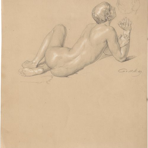 Schnorr von Carolsfeld, Julius Study of a young man lying on the ground, his gaz&hellip;