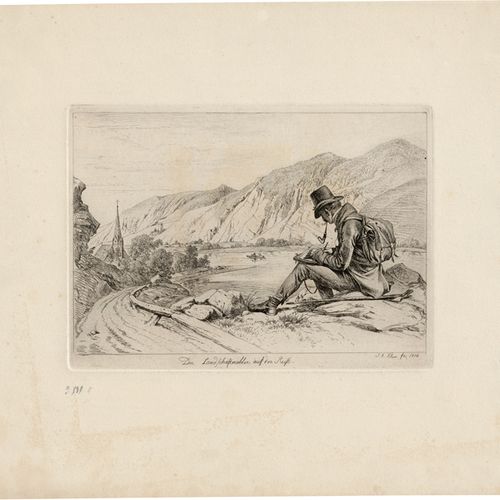 Klein, Johann Adam "旅行中的风景画家"（画家J. F. Kirchner坐在多瑙河畔）。


蚀刻。13,8 x 19 厘米。1814年，J&hellip;