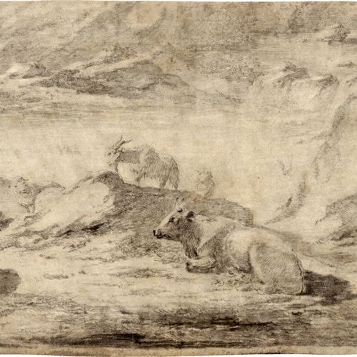 Roos, Philipp Peter Paisaje sureño con ovejas, cabras y una vaca.



Grafito y p&hellip;