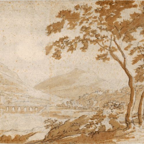 Hackaert, Jan Paesaggio fluviale italiano con un ponte.



Gesso nero, lavaggio &hellip;