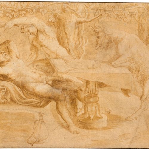 Norditalienisch Mid 16th c. Drunken Silen with satyr and goat.



Pen and brush &hellip;