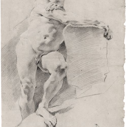 Tiepolo, Giovanni Battista 靠在岩石上的男性裸体站立。



水色手工纸上的黑白粉笔，背面是红色粉笔写的 "Stehender män&hellip;