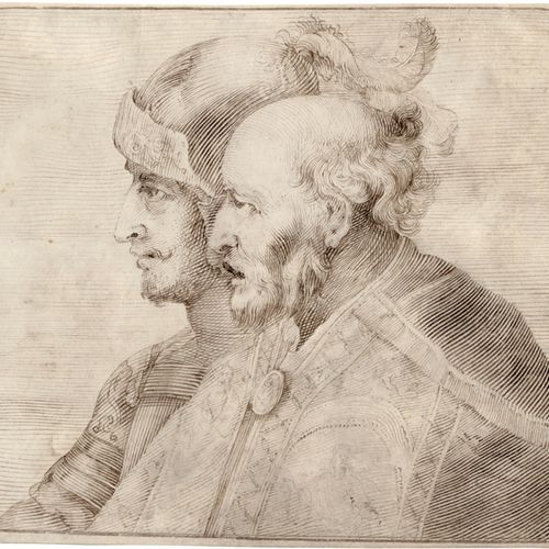 Niederländisch c. 1630. Retrato doble de un comandante y un clérigo de perfil a &hellip;