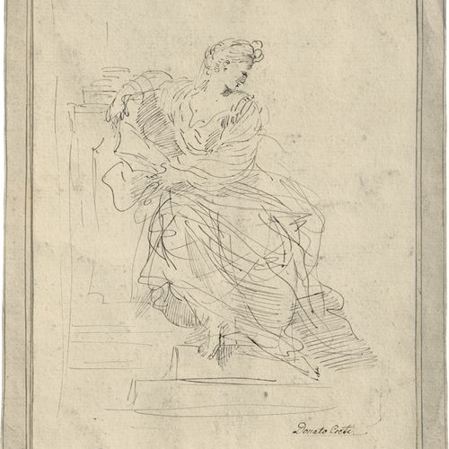 Creti, Donato Study of a seated Sibyl with book.



Pen and ink in black, old mo&hellip;