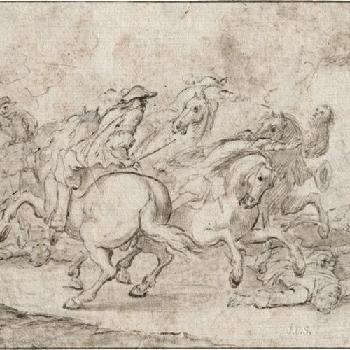 Simonini, Francesco 骑马作战。



在手工纸上用棕色和黑色粉笔画的钢笔画。12,7 x 20,3厘米。