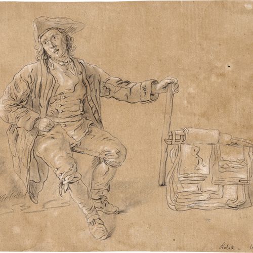 Kobell II, Jan Baptist Junger Künstler, der seine über einem Holzgestell liegend&hellip;
