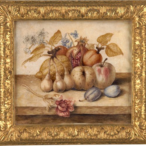 Monfort, Octavianus 石榴、柠檬、梨、苹果和李子的静物画。

牛皮纸上的铜版画。20.9 x 23.9 厘米。