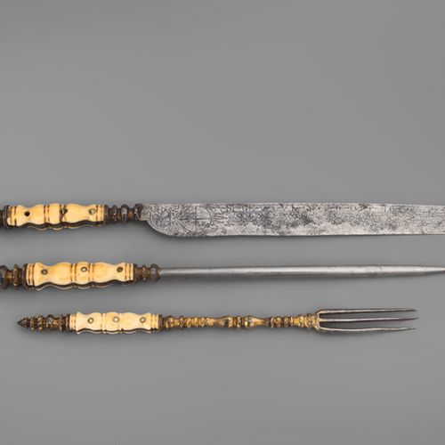 Renaissancebesteck Three-piece Renaissance cutlery set.

Knife, three-pronged fo&hellip;