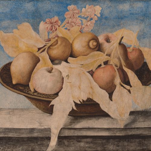 Monfort, Octavianus Still life with pomegranate, chestnut, onion and other fruit&hellip;