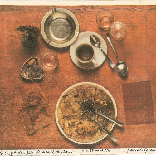 Spoerri, Daniel 马塞尔-杜尚的吃货（Le mégot de cigarette de Marcel Duchamp）。

亚麻布上的彩色绢画，在&hellip;