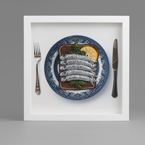 Jenkins, Kate Sardines on Toast.

Five knitted sardines with sequins on a croche&hellip;