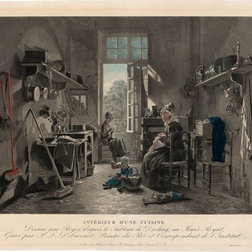 Debucourt, Philibert Louis Interior de una sala de estar; Interior de una cocina&hellip;
