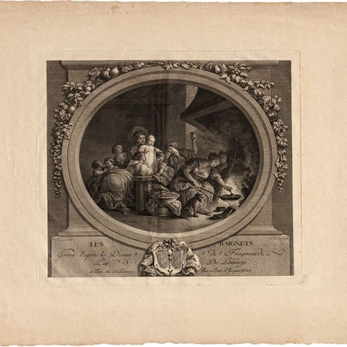Fragonard, Jean Honoré - nach après . Les Baignets. Gravure sur cuivre de Nicola&hellip;