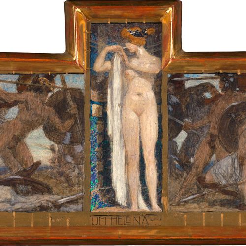 Rothaug, Alexander "围绕海伦娜"

绘画纸板上的铅笔素描上的淡彩和金铜。

22页，17 x 38.5厘米。

中间下方有标题。