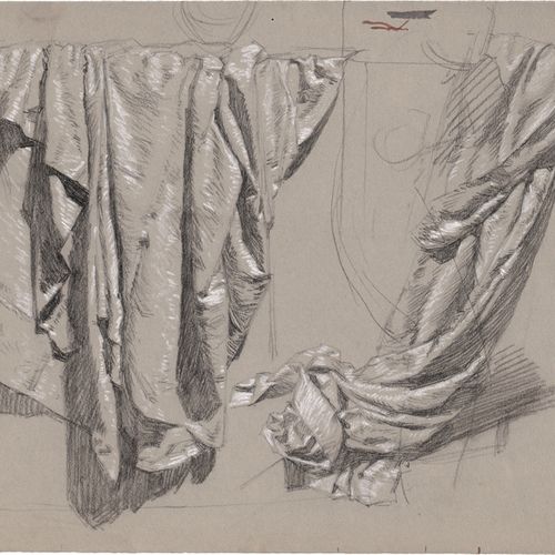 Rothaug, Alexander 窗帘研究

黑白粉笔和彩色样本在灰色编织纸（papier vélin）上。

23,5 x 32,3 厘米。