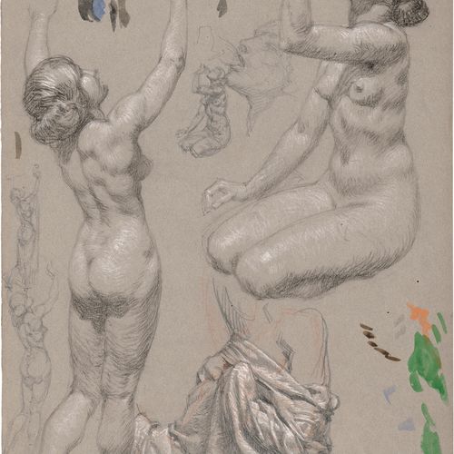 Rothaug, Alexander 女性裸体喝酒和采摘水果。

铅笔和红色粉笔，用白色增高，在灰色编织纸（papier vélin）上的彩色样本。

32,6&hellip;