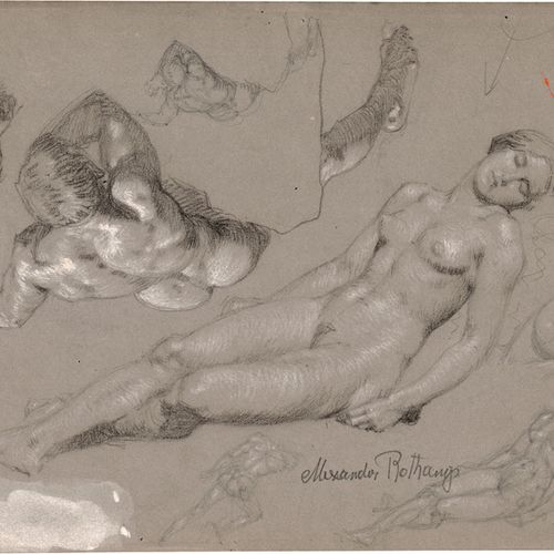 Rothaug, Alexander 学习单上有一个睡着的女性裸体。

黑色和铅笔的粉笔，用白色增高，以及灰色编织纸（papier vélin）上的彩色样本。
&hellip;