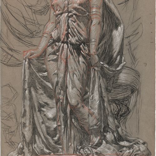 Rothaug, Alexander 站立的女子，身穿垂下的长袍。

黑色和红色的粉笔，用白色调高，在灰棕色的编织纸（papier vélin）上。

34,8&hellip;