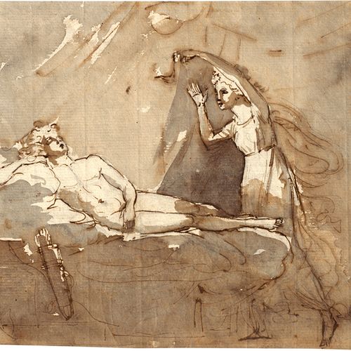 Abildgaard, Nicolai Abraham Psyche visits the sleeping Cupid.

Pen-and-ink drawi&hellip;