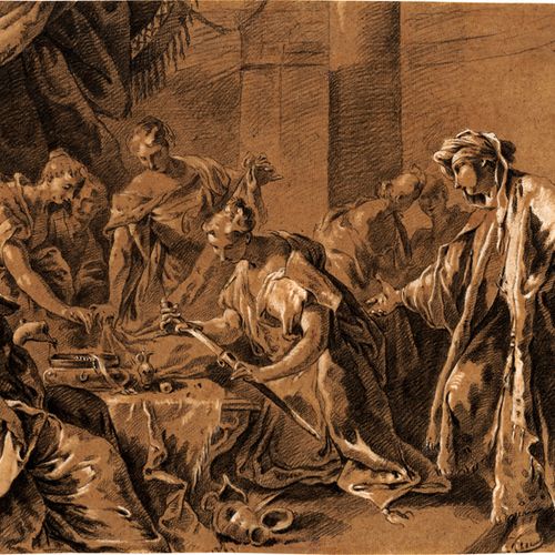 Venezianisch 18e siècle Achille parmi les filles de Lycomède.

Craie noire, en p&hellip;