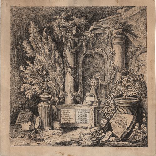 Billwiller, Johann Jakob Lorenz Capriccio de ruines avec calendrier. 

Plume en &hellip;