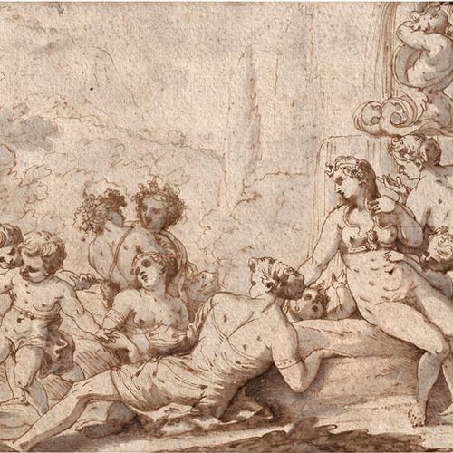 Französisch 18. Jh. Nymphen und Putti mit Satyr.

Feder in Braun, grau laviert, &hellip;