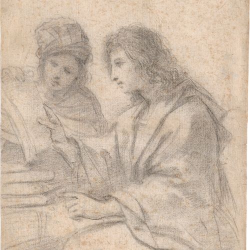 Italienisch 17th century study of two people looking at a book.

Black chalk, pa&hellip;