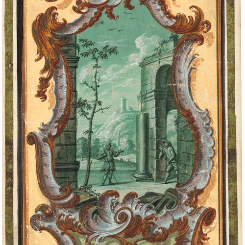Oberitalienisch 18e s. Élévation murale avec cartouche rocaille et scène figurat&hellip;