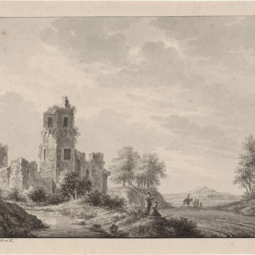 Wicart, Nicolaas Paysage avec ruines de château.

Plume et pinceau gris, lavis g&hellip;