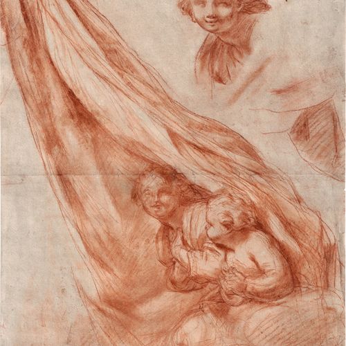 Bolognesisch Study sheet with putti under a drapery.

Red chalk, verso angel wit&hellip;