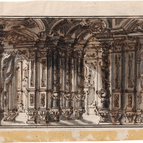 Italienisch 18e siècle. Prospectus de théâtre avec colonnade baroque. 

Plume en&hellip;