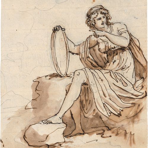 Labruzzi, Carlo Sitting woman in antique robe with a tambourine.

Pen and brown &hellip;
