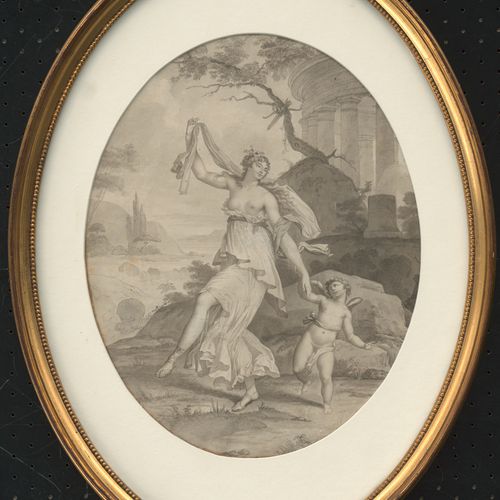Cazenave, Jean-Frédéric 与丘比特共舞的维纳斯。

灰色的钢笔水墨画，灰色的水洗，背面是：方形的，有铅笔画的古代武士的素描。29,7 x &hellip;