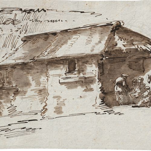 Bison, Giuseppe Bernardino A peasant hut with figurative staffage. 

Pen and bro&hellip;