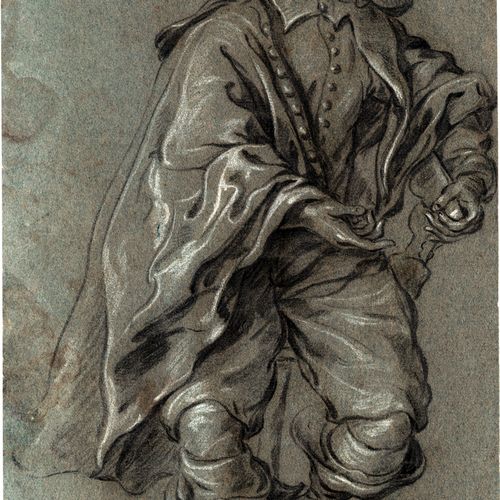 Flinck, Govaert Etude d'un cavalier assis avec un haut chapeau.

Craie noire, re&hellip;