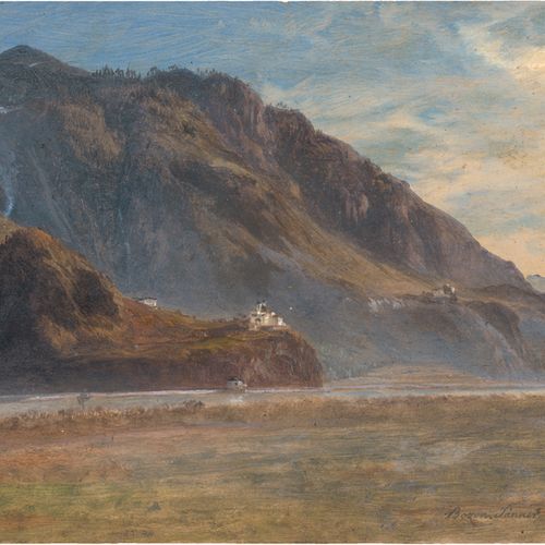 Loos, Friedrich 博尔扎诺：从艾萨克河上眺望维尔格，后面是科勒尔山和哈塞尔堡。

纸上油彩。25,5 x 35,2厘米。右下角有图案、日期和题词：&hellip;