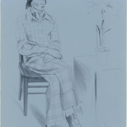 Hockney, David 伊夫-玛丽
BFK Rives-Velin的蓝灰色平版印刷。1974.
68,5 x 56厘米。
签名 "David Hockne&hellip;