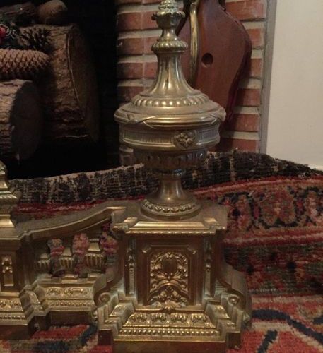 Null An ormolu fireplace bar with covered pots facing each other. Louis XVI styl&hellip;