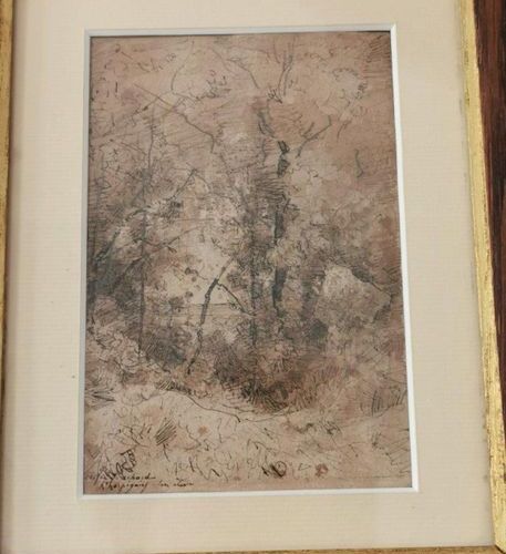 Null 让-亚历山大-阿夏尔（1807-1884）。景观与一棵树。 两幅水墨画，左下方有手写的提法："经过认证的J.Achard/Harpignies的学生。&hellip;
