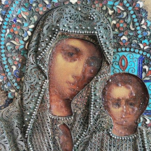 Null ICON. CHRIST blessing and VIRGIN of tenderness. Pair of oil on panel with a&hellip;