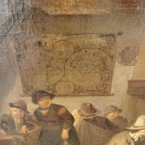 Null Attribuito a Richard BRAKENBURG (1650-1702) Scena di taverna. Tela firmata &hellip;