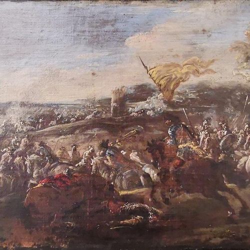 Null Attribué à Pietro et/ou Francesco GRAZIANI (XVIIe). Scène de bataille. Toil&hellip;