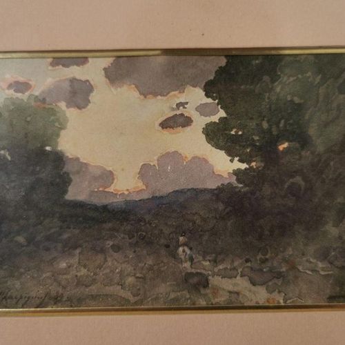 Null Henri-Joseph HARPIGNIES (1819-1916) Paesaggio con cavallo, 1898 Acquerello.&hellip;